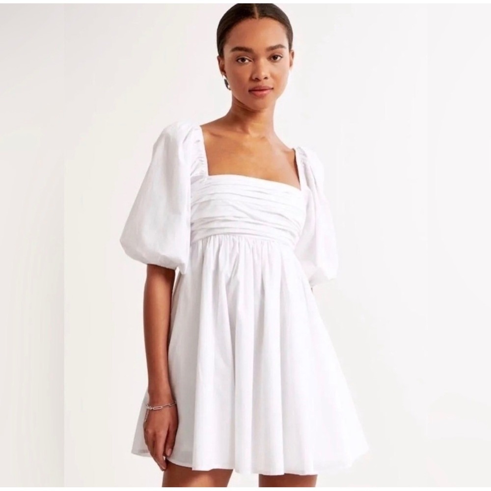 ABERCROMBIE & FITCH | Emerson Poplin Puff Sleeve Dress Women XST White Bridal